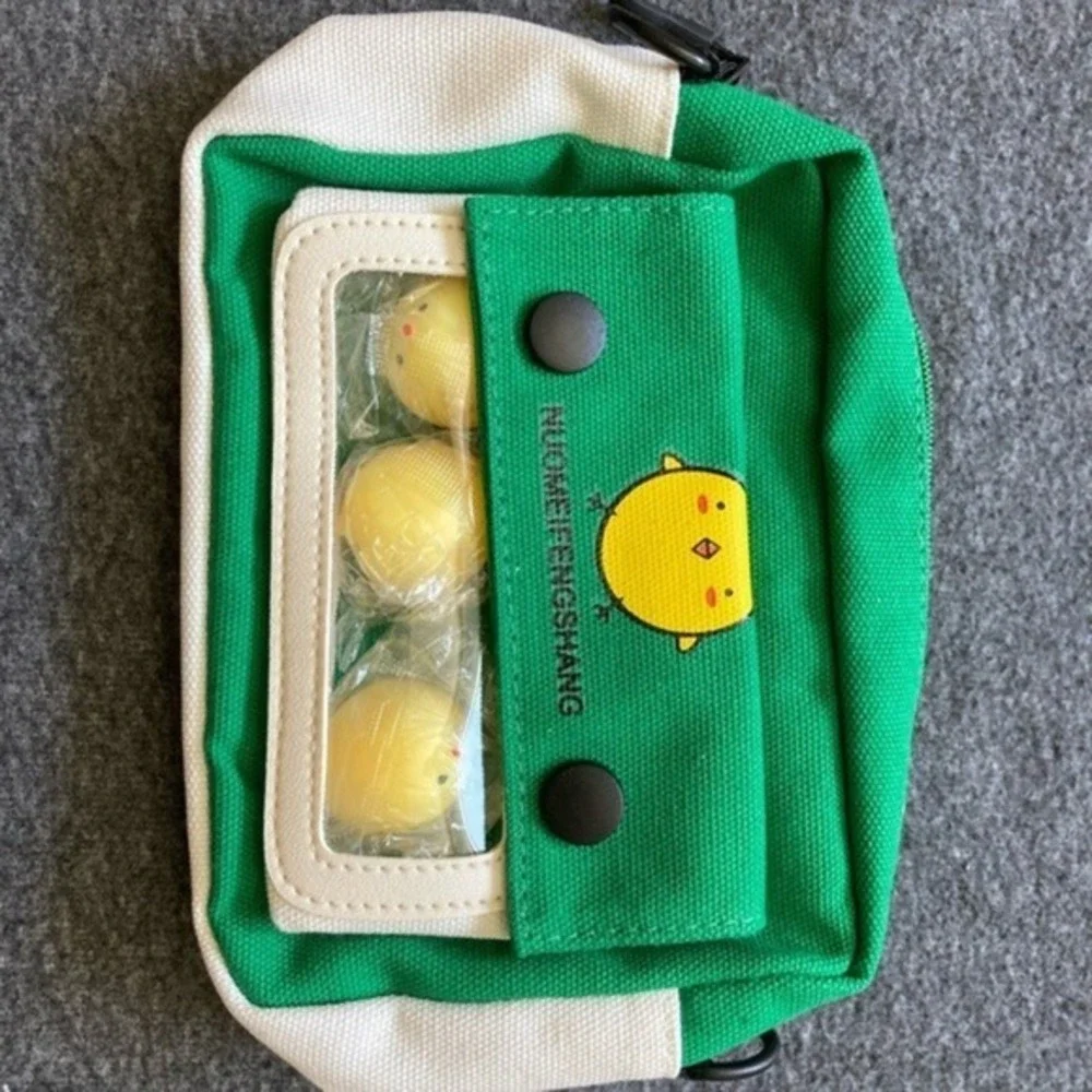 Green Canvas Messenger Shoulder Bag with Stress Relief Chicken Toy Cute‎ Satche